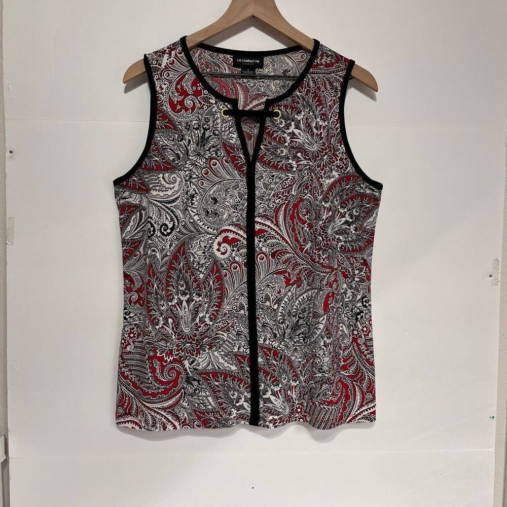 Liz Claiborne Career Red And Black Paisley Sleeveless Top Size Large